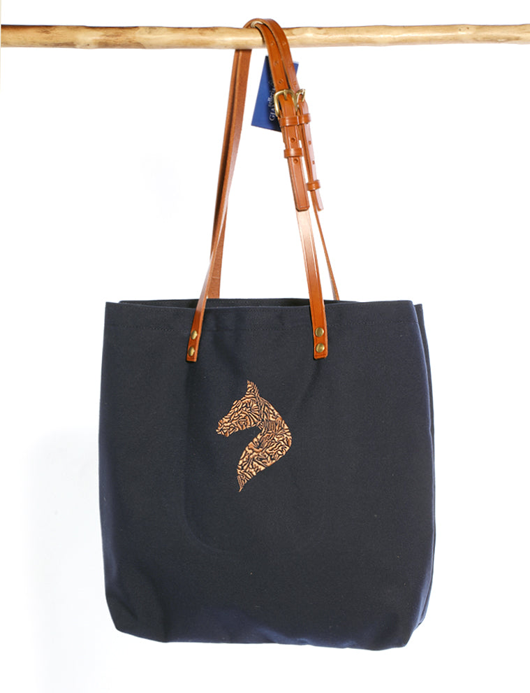 SHOPPER IN TELA BLU CON RICAMO SELLERIA GIANOLI - Selleria Gianoli Snc