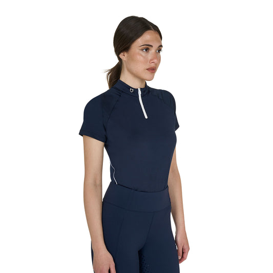 T-SHIRT TECNICA DA ALLENAMENTO DONNA EQUESTRO BLU DETTAGLIO BIANCO